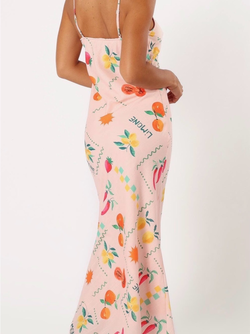 ❇️NWT❇️ Petal & Pup Pink Fruit-Print Slip Maxi Dress - Picture 2 of 10